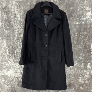 Anne Klein Sz 12 Cashmere Wool Blend Outdoor Overcoat Black Long Sleeve Notched